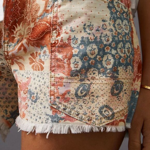 Pilcro Anthropologie The Wanderer Orange Blue Boho Floral Print Fray Cuff Shorts - Picture 4 of 16